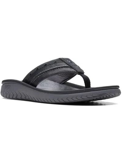 Clarks Wesley Post Womens Faux Leather Slip On Thong Sandals In Black