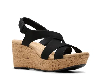 Clarks Wide Width Rose Wedge Sandal In Black
