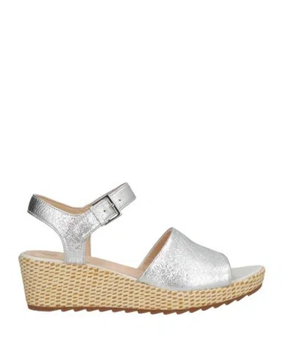 Clarks Woman Espadrilles Silver Size 10 Leather