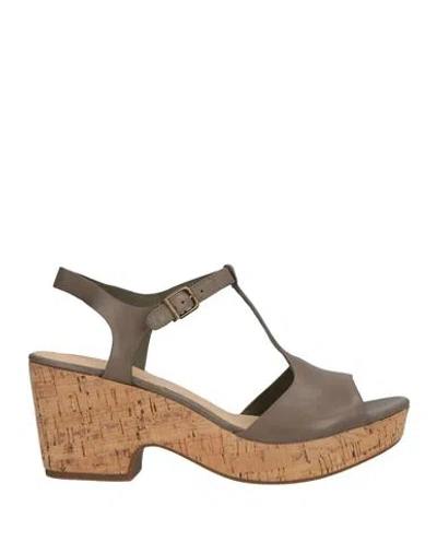 Clarks Woman Sandals Khaki Size 9.5 Leather In Beige