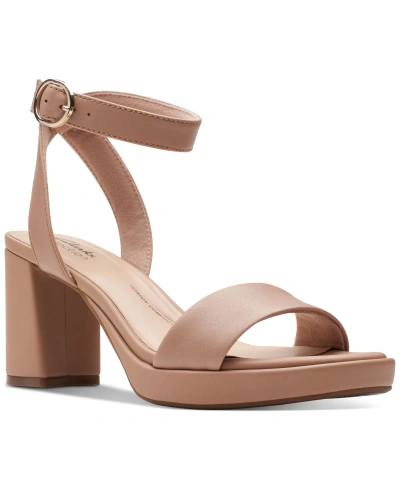 Clarks Women's Amberlyn Bay Ankle-strap Block-heel Sandals In Warm Beige Leather