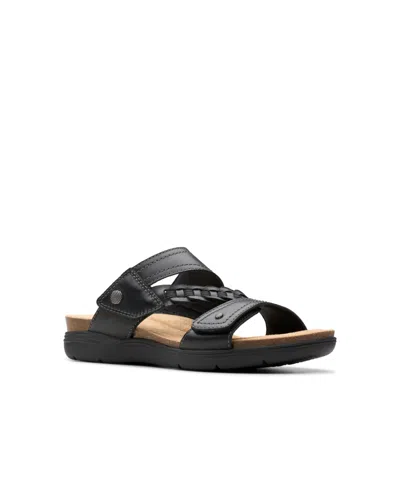 Clarks Women's April Raelyn Slip On Flat Sandals In Black Leather