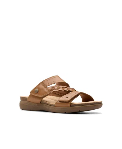 Clarks Women's April Raelyn Slip On Flat Sandals In Tan Leather