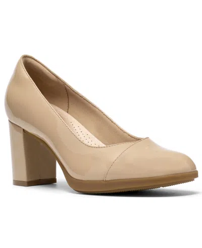 Clarks Women's Bayla Rae Block-heel Round-toe Comfort Pumps In Beige Patent