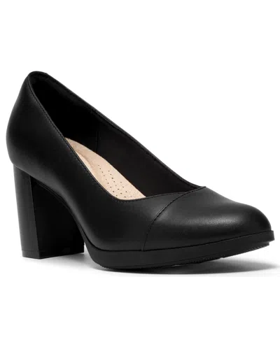Clarks Women's Bayla Rae Block-heel Round-toe Comfort Pumps In Black Leather