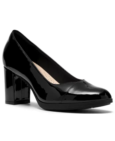 Clarks Women's Bayla Rae Block-heel Round-toe Comfort Pumps In Black Patent