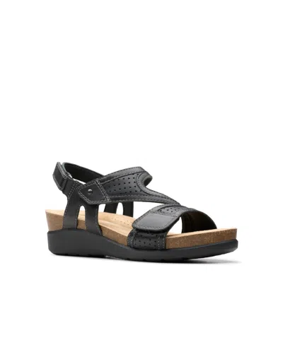 Clarks Women's Calenne Carmen Slip On Flat Sandals In Black Leather