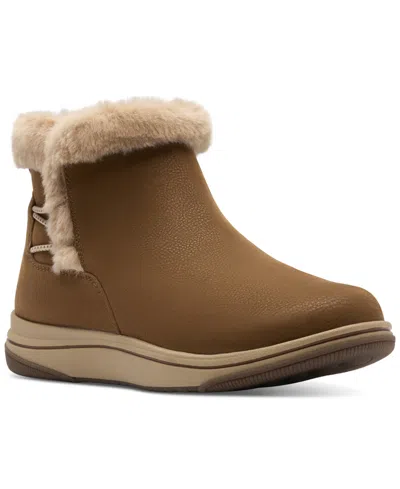 Clarks Women's Cloudsteppers Breeze Fur Wedge Ankle Boots In Brown