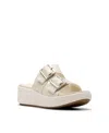 Clarks Women's Drift Buckle Slip-on Slide Wedge Sandals In Cream