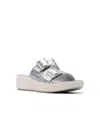 Clarks Women's Drift Buckle Slip-on Slide Wedge Sandals In Silver Metallic Synthetic