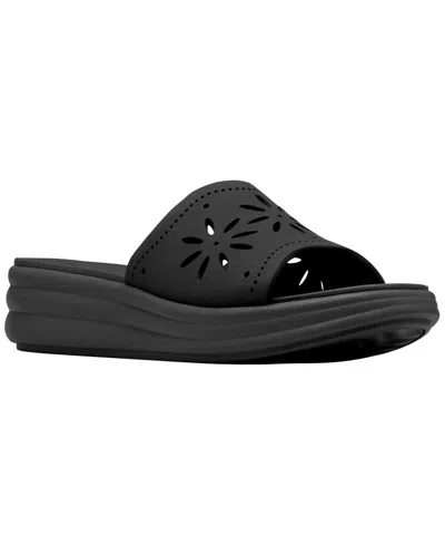 Clarks Women's Drift Floral Slip-on Wedge Sandals In Black