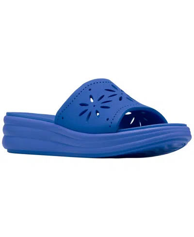 Clarks Women's Drift Floral Slip-on Wedge Sandals In Blue