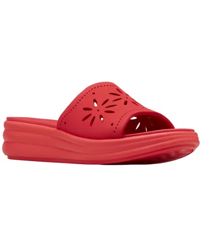 Clarks Women's Drift Floral Slip-on Wedge Sandals In Red