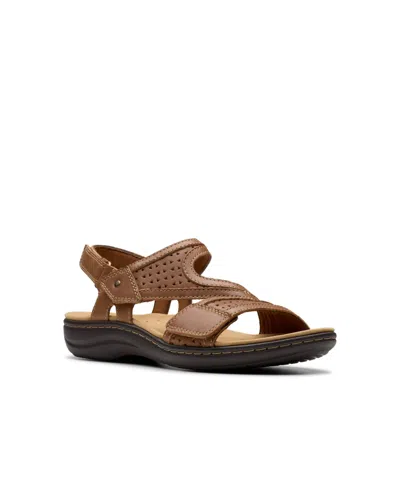 Clarks Women's Laurieann Faye Slip On Flat Sandals In Tan Leather