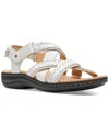 Clarks Laurieann Ruby Scalloped Strap Slide Sandals In White Leather