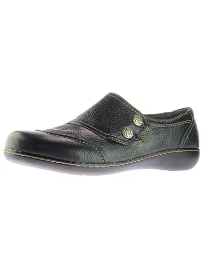 Clarks Womens Leather Slip On Round-toe Shoes In Black
