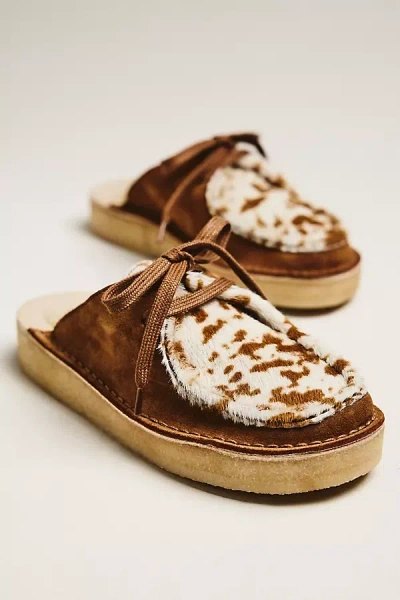 Clarks X Anthropologie Nomad Cow Print Mules In Brown