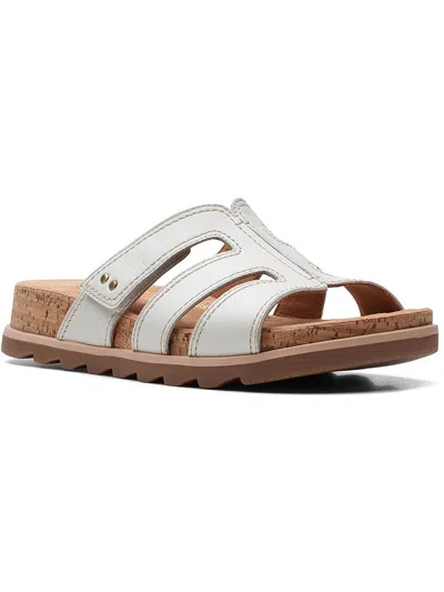 Clarks Yacht Coral Womens Leather Cork Flatform Sandals In White