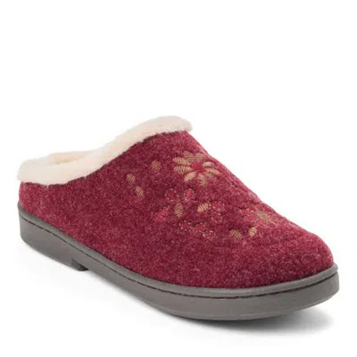 Clarksr Clarks(r) Felted Clog With Faux Fur Cuff & Embroidery Detail Slippers In Burgundy