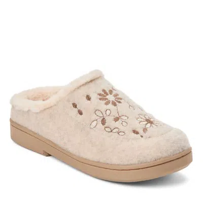 Clarksr Clarks(r) Felted Clog With Faux Fur Cuff & Embroidery Detail Slippers In Oatmeal