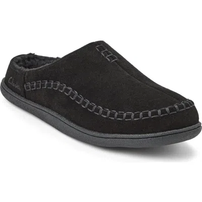 Clarksr Clarks(r) Genuine Cow Suede Clog With Accent Stitch Detail Slippers In Black