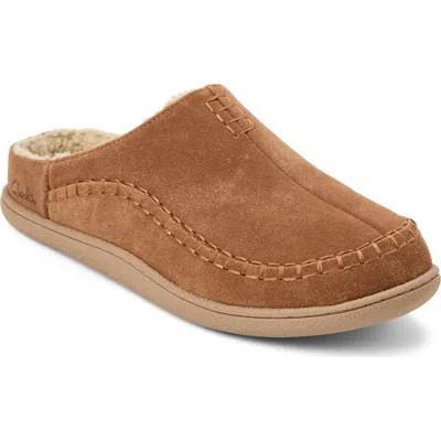 Clarksr Clarks(r) Genuine Cow Suede Clog With Accent Stitch Detail Slippers In Cognac