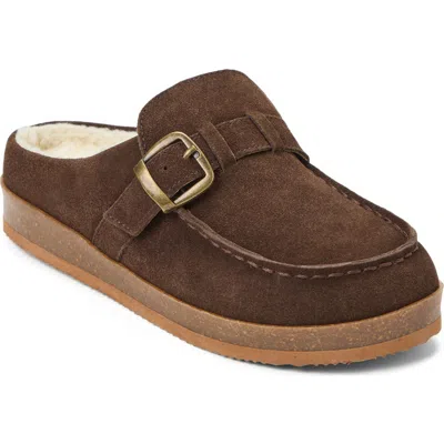 Clarksr Clarks(r) Genuine Cow Suede Clog With Buckle Strap Slippers In Chocolate