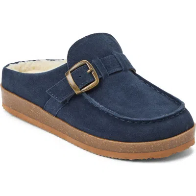 Clarksr Clarks(r) Genuine Cow Suede Clog With Buckle Strap Slippers In Navy