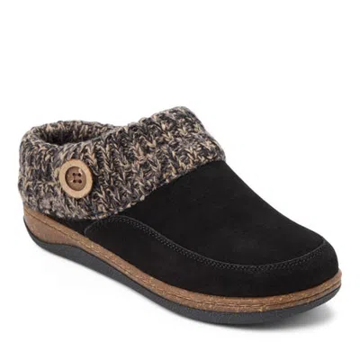Clarksr Clarks(r) Genuine Cow Suede Clog With Sweater Cuff Slippers In Black