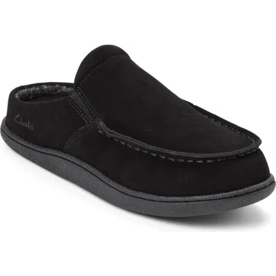 Clarksr Clarks(r) Genuine Cow Suede Moc Toe Clog With Elastic Twin Gore Slippers In Black