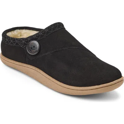 Clarksr Clarks(r) Suede Clog With Embroid & Wood Button Slippers In Black