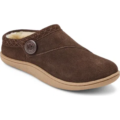 Clarksr Clarks(r) Suede Clog With Embroid & Wood Button Slippers In Chocolate