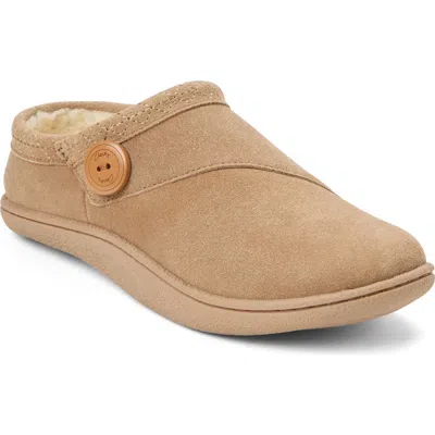 Clarksr Clarks(r) Suede Clog With Embroid & Wood Button Slippers In Doe