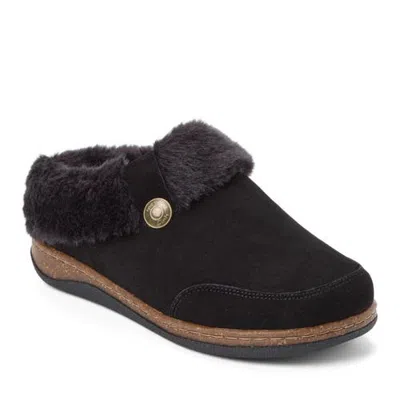 Clarksr Clarks(r) Suede Clog With Faux Fur Cuff & Metal But Slippers In Black