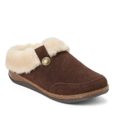 Clarksr Clarks(r) Suede Clog With Faux Fur Cuff & Metal But Slippers In Chocolate