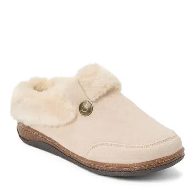 Clarksr Clarks(r) Suede Clog With Faux Fur Cuff & Metal But Slippers In Moonbeam