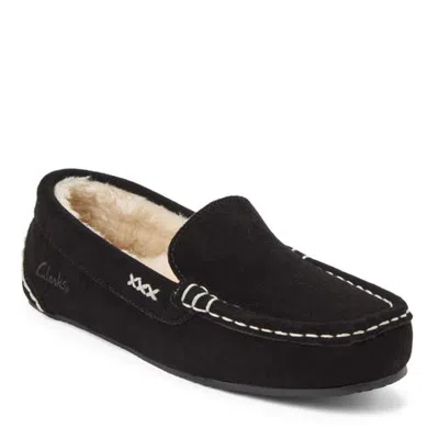 Clarksr Clarks(r) Suede Driver Moc With Accent Stitch Detail Slippers In Black