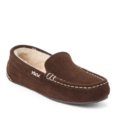 Clarksr Clarks(r) Suede Driver Moc With Accent Stitch Detail Slippers In Chocolate
