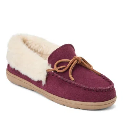 Clarksr Clarks(r) Suede Moc With Leather Lacing & Faux Fur Trim Slippers In Burgundy