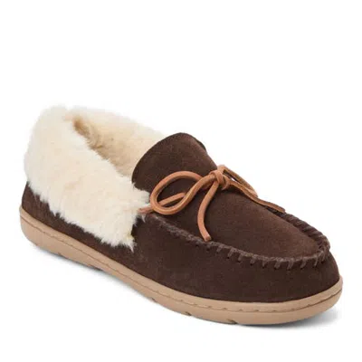 Clarksr Clarks(r) Suede Moc With Leather Lacing & Faux Fur Trim Slippers In Chocolate