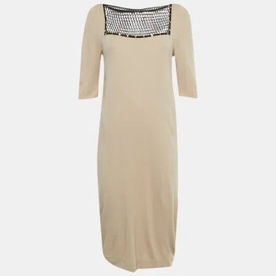 Class By Roberto Cavalli Beige Mesh Detail Jersey Midi Dress In Brown