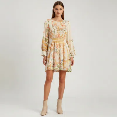 Pre-owned Class By Roberto Cavalli Beige Multicolor Printed Crepe Mini Dress M In Sand