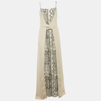 Pre-owned Class By Roberto Cavalli Beige Python Print Crepe Maxi Dress L