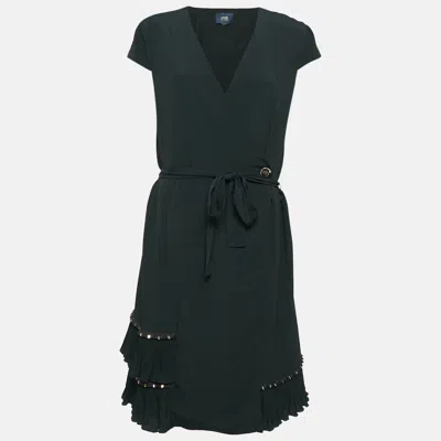 Class By Roberto Cavalli Black Crepe Pleated Hem Knee-length Dress
