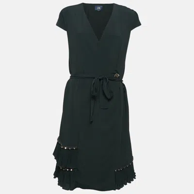 Pre-owned Class By Roberto Cavalli Black Crepe Pleated Hem Knee-length Dress M