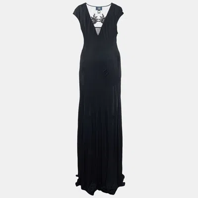 Class By Roberto Cavalli Black Jersey Embellished Sleeveless Maxi Dress