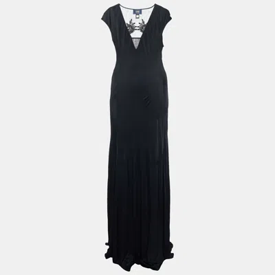 Pre-owned Class By Roberto Cavalli Black Jersey Embellished Sleeveless Maxi Dress L