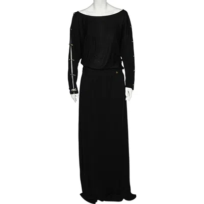 Class By Roberto Cavalli Black Jersey Metal Link Detail Maxi Dress