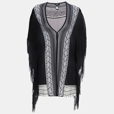 Pre-owned Class By Roberto Cavalli Black Knit Fringe Detail Cardigan M