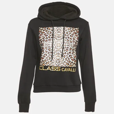 Pre-owned Class By Roberto Cavalli Black Leopard Print Cotton Hoodie Xs